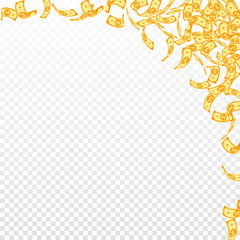 Korean won notes falling. Small WON bills on trans