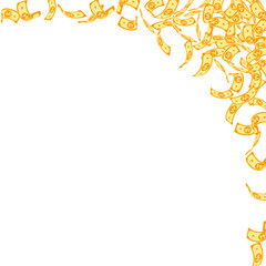 Korean won notes falling. Small WON bills on white