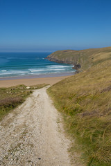 Fototapeta na wymiar Coast path to Penhale sands beach Perranporth North Cornwall England UK 