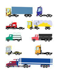 Colorful Trucks and trailers on a white background