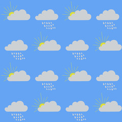 seamless background on the weather: clouds with sun and rain vector illustration