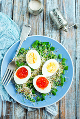 eggs with red salmon caviar