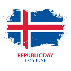 Icelandic Republic Day, 17th june greeting card with brush stroke in colors of the national flag of Iceland. Vector Illustration.