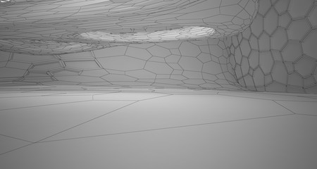 Abstract drawing white interior multilevel public space with window. 3D illustration and rendering.