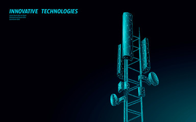 3d base station receiver. telecommunication tower 5g polygonal design global connection information transmitter. Mobile radio antenna cellular vector illustration