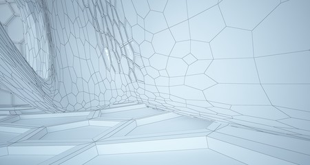 Abstract drawing white interior multilevel public space with window. 3D illustration and rendering.