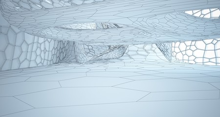 Abstract drawing white interior multilevel public space with window. 3D illustration and rendering.