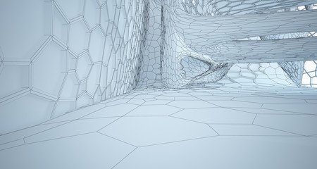 Abstract drawing white interior multilevel public space with window. 3D illustration and rendering.