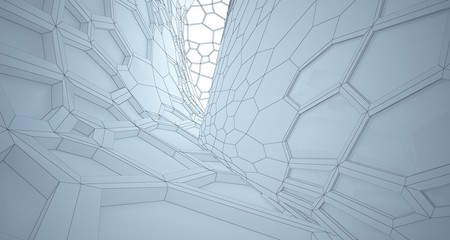 Abstract drawing white interior multilevel public space with window. 3D illustration and rendering.