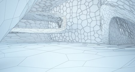 Abstract drawing white interior multilevel public space with window. 3D illustration and rendering.