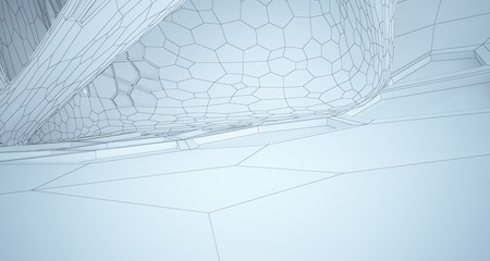 Abstract drawing white interior multilevel public space with window. 3D illustration and rendering.