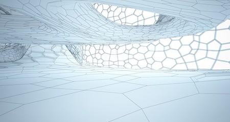 Abstract drawing white interior multilevel public space with window. 3D illustration and rendering.