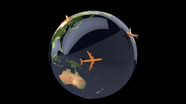 Animation of travel around the world in a plane