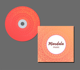 CD cover design template with floral mandala style. Arabic, indian, pakistan, asian motif. Vector illustration.