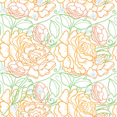 Obraz premium Seamless background with pink roses. Ornamental pattern with beautiful garden floral motif. Great for fabric and textile, wallpaper, packaging or any desired idea.