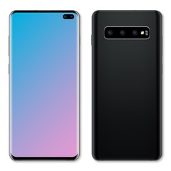 Smartphone isolated. Smartphone, mobile phone with dual camera in the screen. Realistic vector illustration.