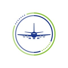 Airplane flight travel symbol, Flat plane view of a flying aircraft