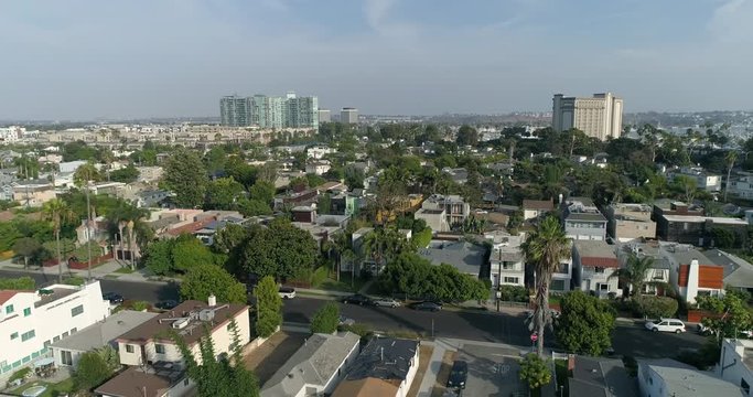 Aerial of Marina Del Rey. sunset, houses, sun, sky, canals, water, streams, beach, mountains, sea, shore, marina, boat, ship, yatch, sailing, park, cars, parking, marina del rey, 