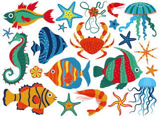 Coral Reef Underwater Animals Set