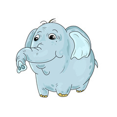 Cute cartoon blue elephant on white background. Beautiful animals character for your design. 