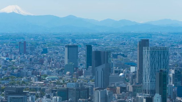 富士山と東京　タイムラプス　街並み　クローズアップ　2019年 春
