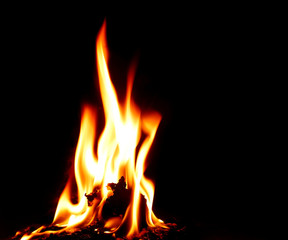 The fire that burns naturally during the night on a black background