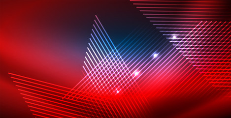 Obraz premium Neon glowing techno lines, blue hi-tech futuristic abstract background template with lights