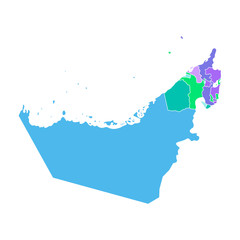 Vector isolated simplified colorful illustration with silhouette mainland of United Arab Emirates (UAE) and emirates borders