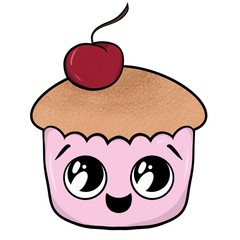 illustration of cupcake with cherry 