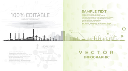 Thermal coal power plant and renewable energy sources, infographics.