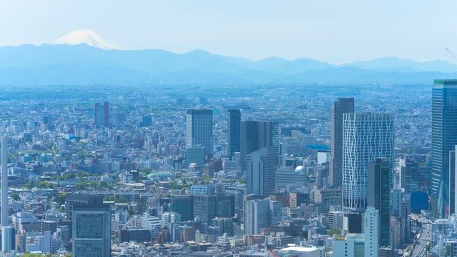 富士山と東京　タイムラプス　街並み　クローズアップ　2019年 春