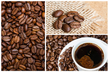 Coffee motif pictures, collage, decorative design wallpaper