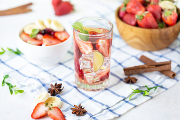 healthy refreshing energy ice cold strawberries lemonade with lime