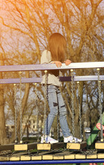 Little girl has a fun outdoors. Happy childhood concept.