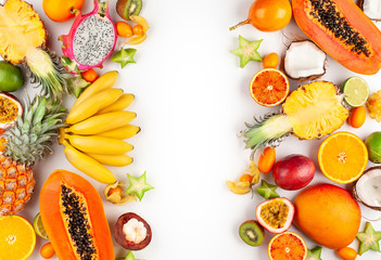 Still life with fresh assorted exotic fruits.