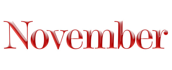 3d embossed text on white background, monthly calendar, november
