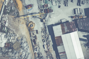 Aerial top view of industrial place. Photo made by drone from above.