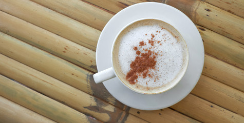 Cup of cappuccino or latte top view