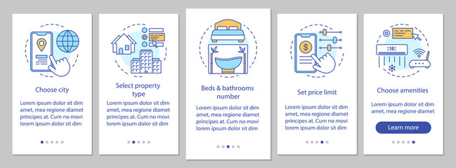 Real estate lease onboarding mobile app page screen with linear concepts