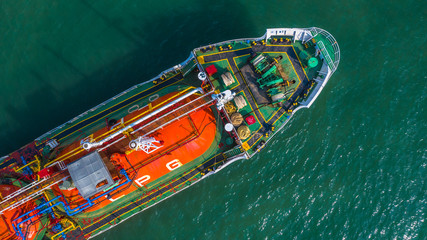 Fototapeta na wymiar Aerial view oil and gas chemical tanker in open sea, Refinery Industry cargo ship.