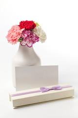 Mother's day gifts, carnations and CARDS
