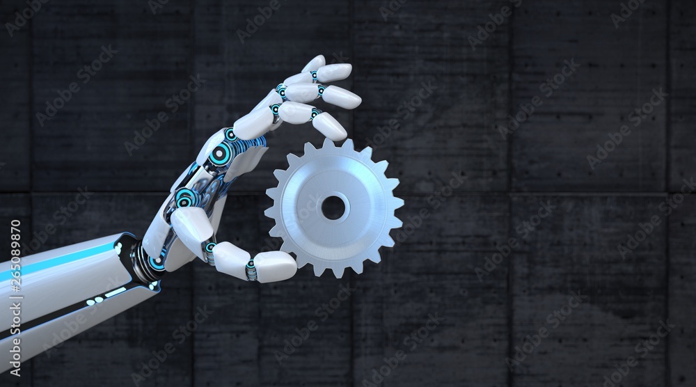 Wall mural robot hand gear wheel