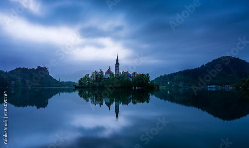 26 April 2019 Bled Lake Slovenia Early Morning Cloudy