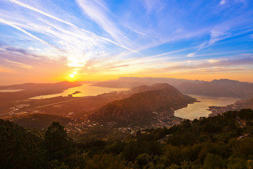 Naklejka na ściany i meble Kotor Bay on sunset - Montenegro