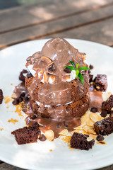 chocolate pancake with chocolate ice-cream and brownies
