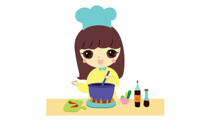 Obraz na płótnie Canvas cute girl cooking cartoon vector