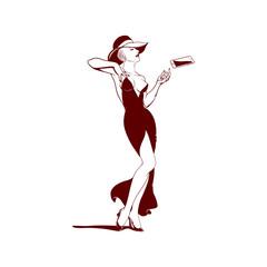 Lady in red with smartphone