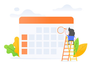 Vector illustration concept of schedule management. young businessman with calendar.