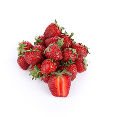Strawberry with sliced half isolated on white background.