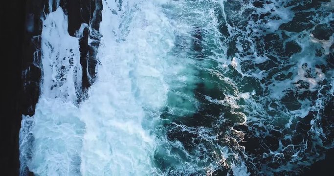Aerial view of waves hitting the rocks in Curtis island lighthouse Camden Maine USA